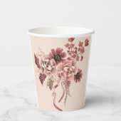 Rustieke Herfstbloei Lichte Beige Waterverf Papieren Bekers (Achterkant)