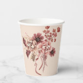 Rustieke Herfstbloei Lichte Beige Waterverf Papieren Bekers (Voorkant)