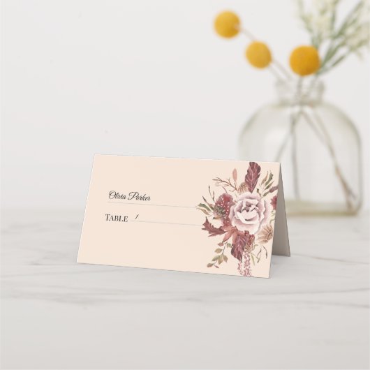 Rustieke Herfstbloei Lichte Beige Waterverf Plaatskaartje (Voorkant)