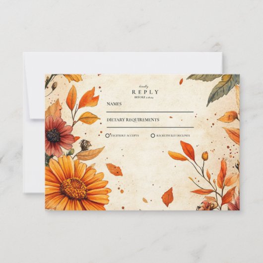 Rustieke herfstbloem bruiloft RSVP kaartje (Voorkant)