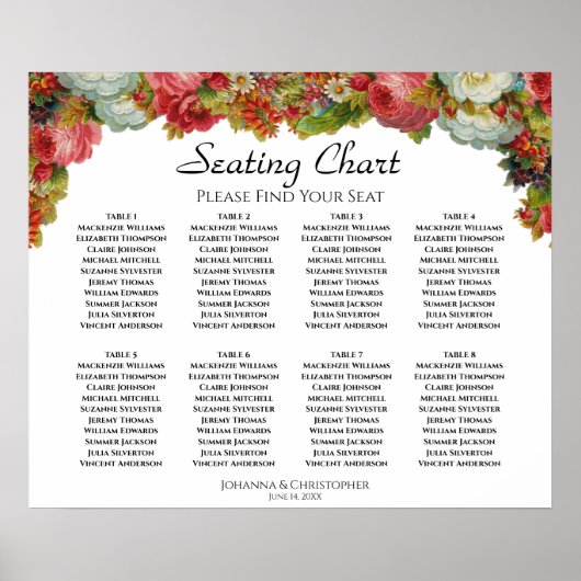 Rustieke herfstbloemen 8-tafel bruiloft zitplaatsk poster (Voorkant)