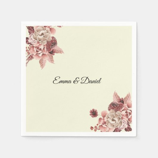 Rustieke Herfstbloemen Aquarel Crème Achtergrond Servet (Voorkant)