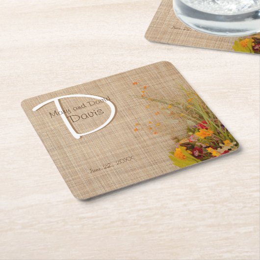 Rustieke herfstbloemen bruiloft Onderzetters (Schuin)
