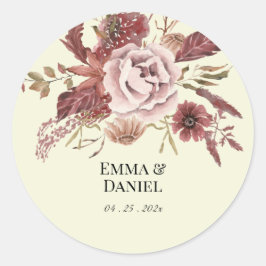 Rustieke Herfstbloemen Crème Achtergrond Aquarel Ronde Sticker