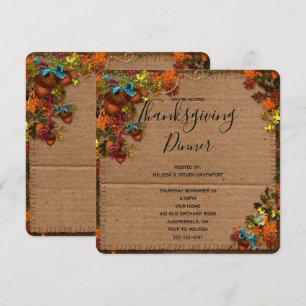 Rustieke herfstbloemen en eikels Thanksgiving dine Kaart