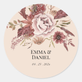 Rustieke Herfstbloemen Licht Beige Aquarel Ronde Sticker