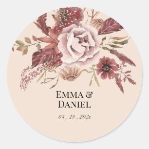 Rustieke Herfstbloemen Licht Beige Aquarel Ronde Sticker