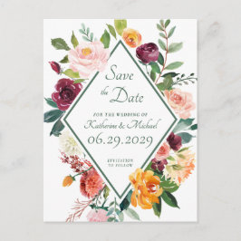Rustieke herfstbloemen saliegroen save the date briefkaart