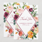 Rustieke Herfstbloemen Wijnrood Bedankkaart Kaart (Voorkant / Achterkant)