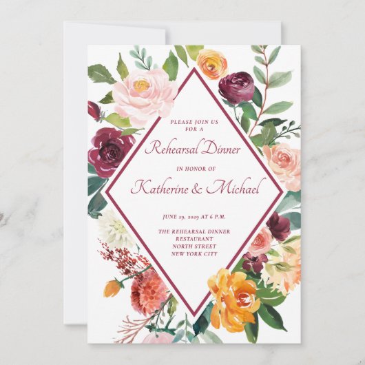 Rustieke Herfstbloemen Wijnrood Oefendiner Kaart (Voorkant)