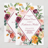 Rustieke Herfstbloemen Wijnrood Oefendiner Kaart (Voorkant / Achterkant)