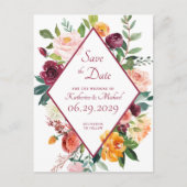 Rustieke Herfstbloemen Wijnrood Save The Date Briefkaart (Voorkant)