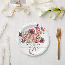 Rustieke herfstbloemen witte achtergrond aquarel papieren bordje