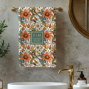 Rustieke herfstbloesems olijf terracotta badhanddo bad handdoek