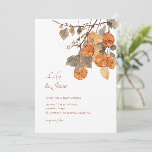 Rustieke herfstboho gedroogde Oranje Garland bruil Kaart (Staand voorkant)