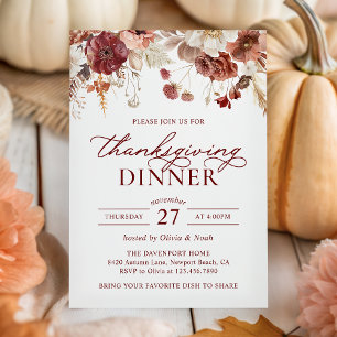 Rustieke herfstbordeaux Thanksgiving diner Kaart
