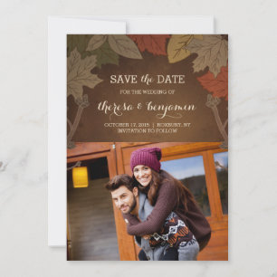 Rustieke herfstbruiloft Save the Date Kaart