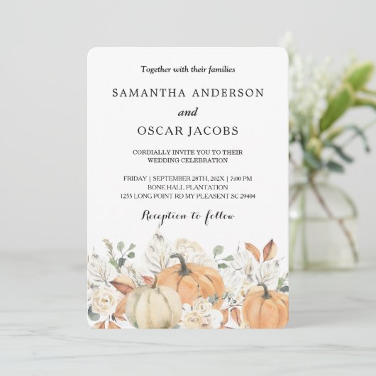 Rustieke herfstbruiloft | Waterverf pompoen Kaart (Staand voorkant)