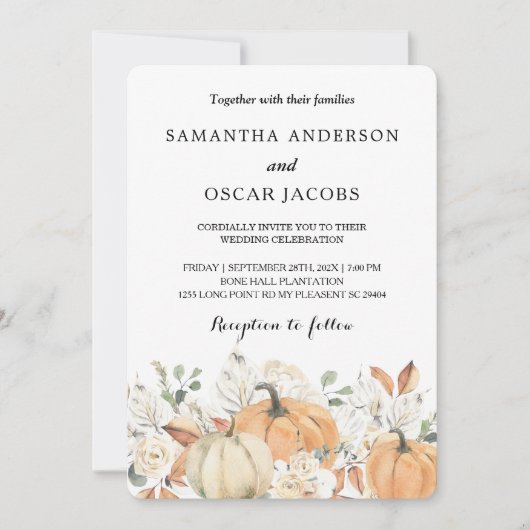 Rustieke herfstbruiloft | Waterverf pompoen Kaart (Voorkant)