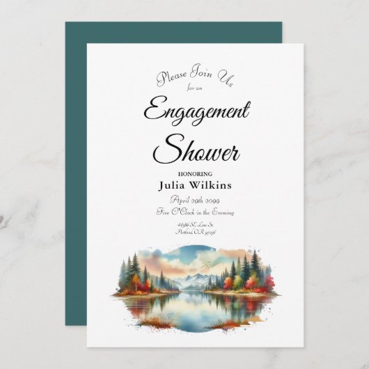 Rustieke herfstdouche Lakeside Forest Verloving Kaart (Voorkant / Achterkant)