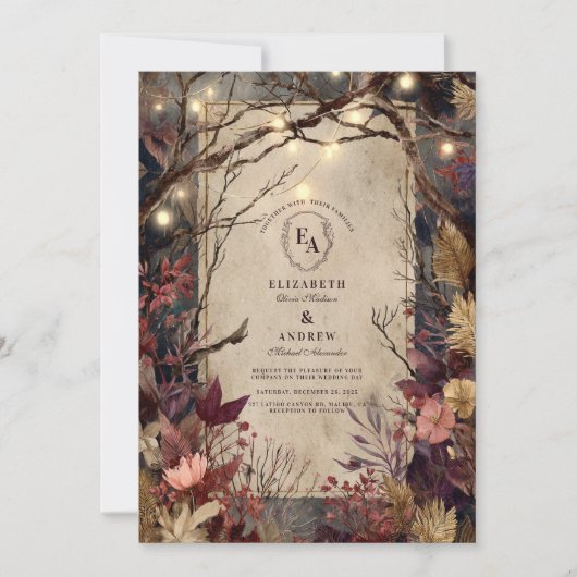 Rustieke herfstgloed en Bourgondische bloemen Kaart (Voorkant)