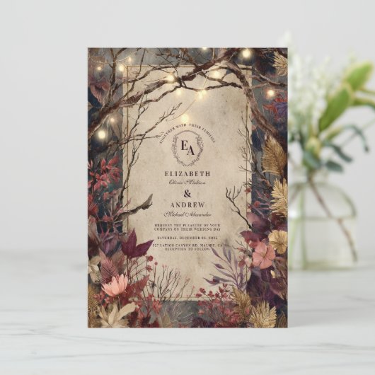 Rustieke herfstgloed en Bourgondische bloemen Kaart (Staand voorkant)