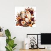 Rustieke herfstkaars bloemstuk poster (Thuiskantoor)