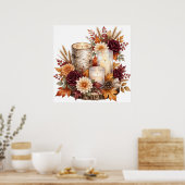 Rustieke herfstkaars bloemstuk poster (Keuken)