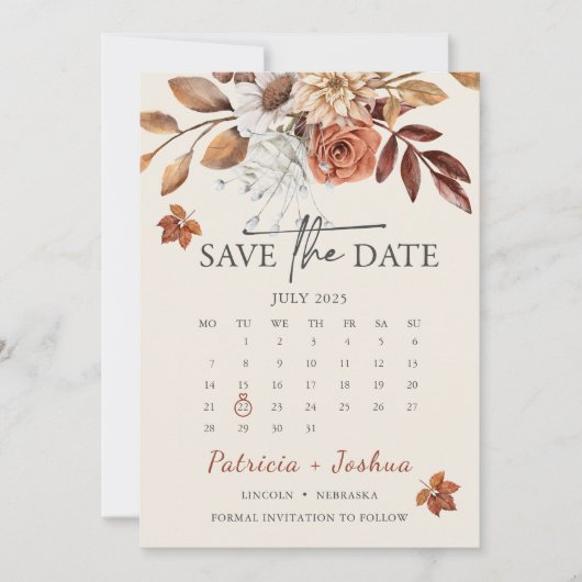 Rustieke herfstkalender Save the Date Kaart (Voorkant)