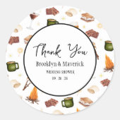 Rustieke herfstkampvuur bruidsfeest voor koppels ronde sticker (Voorkant)