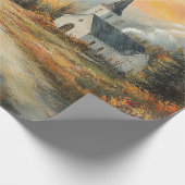 Rustieke Herfstkerk Waterverf Schilderij Decoupage Cadeaupapier (Hoek)