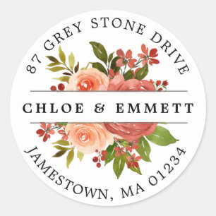 Rustieke herfstkleuren Bloemen retour adreslabel Ronde Sticker