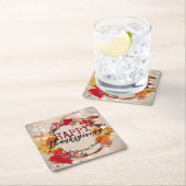 Rustieke herfstkrans Happy Thanksgiving Kartonnen Onderzetters (Insitu)