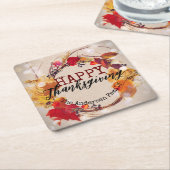 Rustieke herfstkrans Happy Thanksgiving Kartonnen Onderzetters (Schuin)