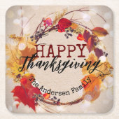 Rustieke herfstkrans Happy Thanksgiving Kartonnen Onderzetters (Voorkant)
