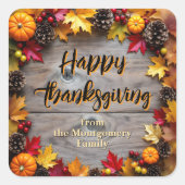 Rustieke herfstkrans Happy Thanksgiving Vierkante Sticker (Voorkant)