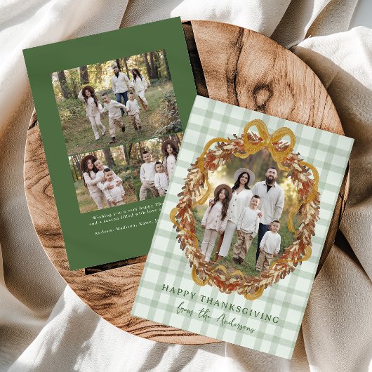 Rustieke Herfstkrans met Bow 4 Foto Thanksgiving Feestdagenkaart