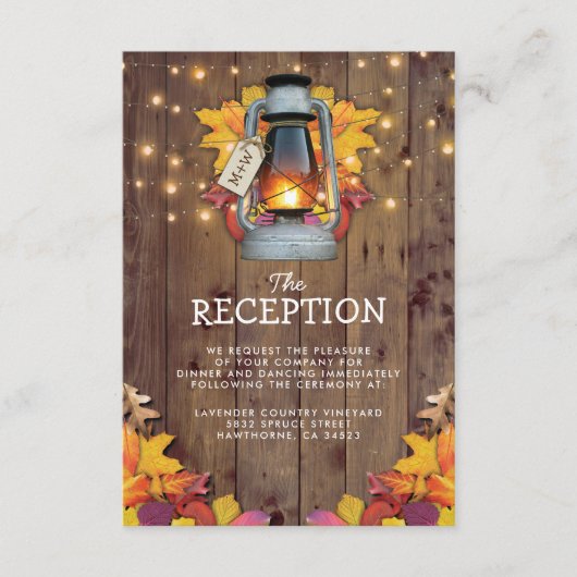 Rustieke herfstlichten herfstbladeren bruiloftsrec informatiekaartje (Voorkant)