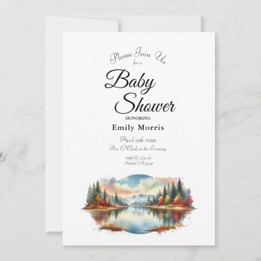Rustieke herfstmeer bos babyshower kaart (Voorkant)