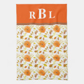 Rustieke herfstoogst Sinaasappel bloemmonogram Theedoek (Verticaal)