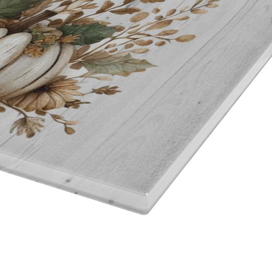 Rustieke herfstoogst vogelverschrikker met pompoen snijplank (Hoek)