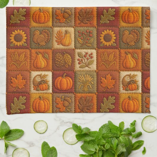 Rustieke herfstpatchwork met zegenend citaat theedoek (Gevouwen)