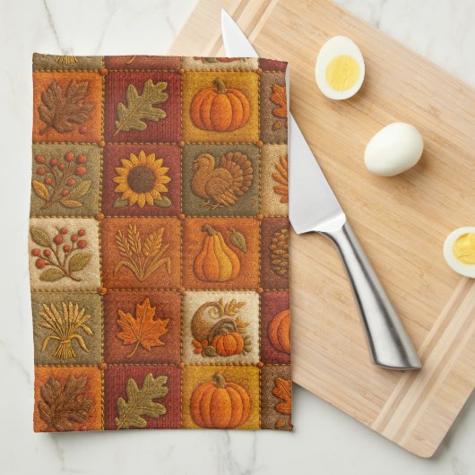 Rustieke herfstpatchwork met zegenend citaat theedoek (Quarter Fold)
