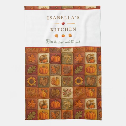 Rustieke herfstpatchwork met zegenend citaat theedoek (Verticaal)