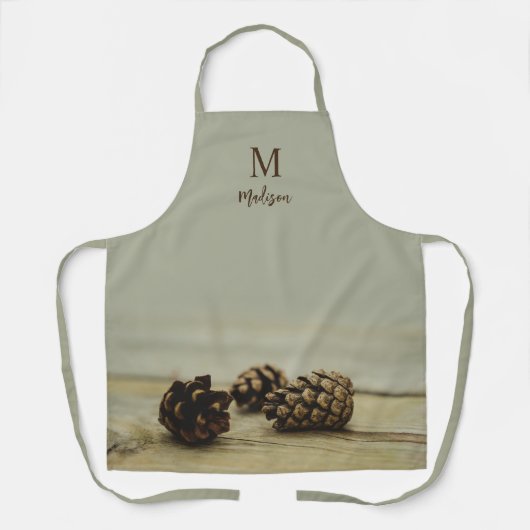 Rustieke herfstpinecones Boerderij Stijl Monogram Schort (Voorkant)