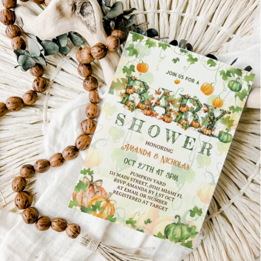 Rustieke herfstpompoen baby shower kaart