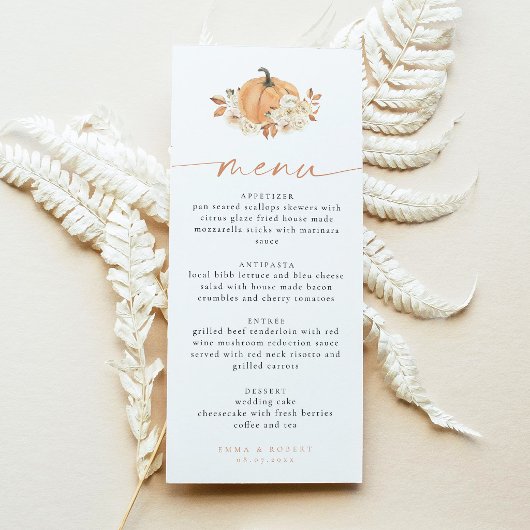 Rustieke herfstpompoen babyshower-menu kaart