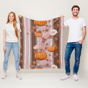 Rustieke herfstpompoenen & bloemenkant naadloos fleece deken