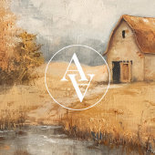 Rustieke herfstschuur schilderij  vijverlandschap poster