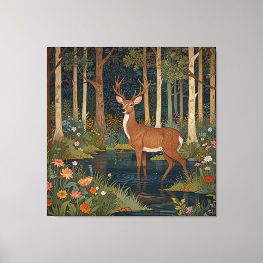 Rustieke herten boho bos bos groen canvas afdruk (Voorkant)